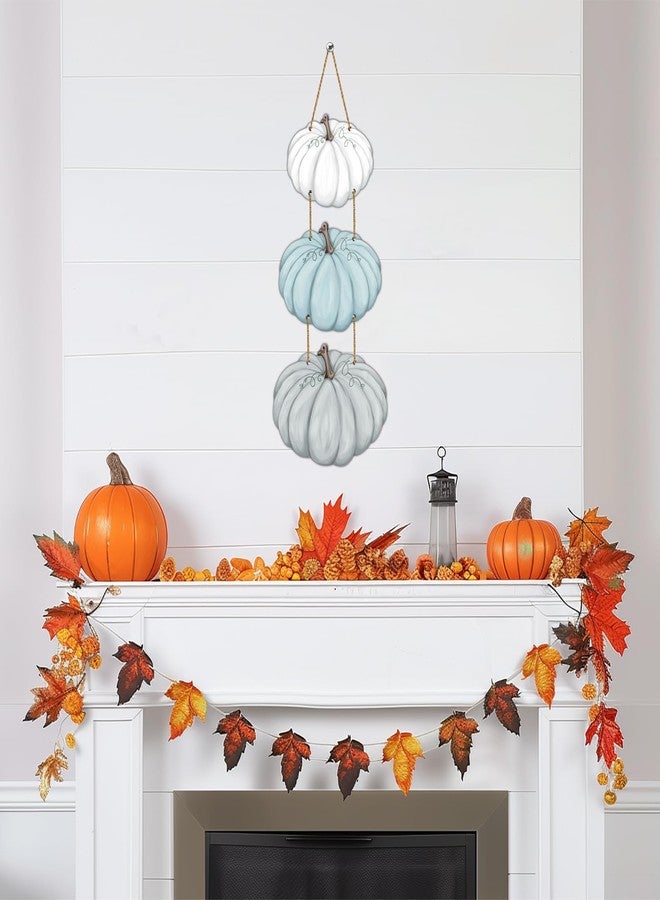 YUNKKIN Fall Door Decor White Blue Pumpkin Wall Decor Wooden Front Door Hanger Sign for Autumn Thanksgiving Harvest Farmhouse Porch Indoor Outdoor Home Decorations - Image 4